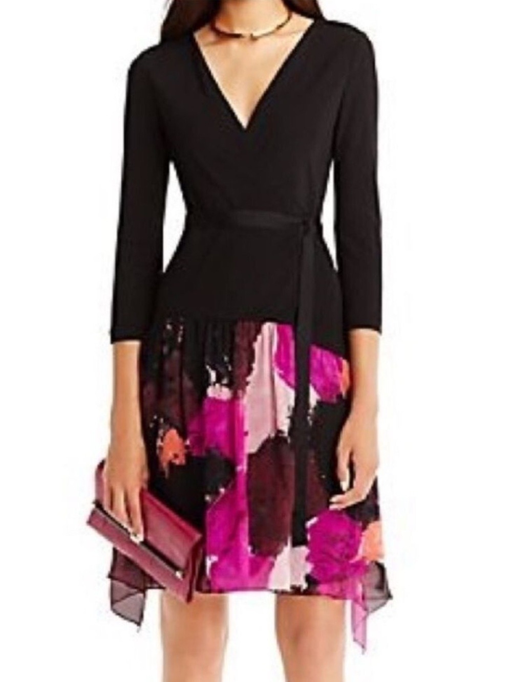 Diane von Furstenberg Black Dancing Silk Blend Explosio Riviera Dress Size 6
